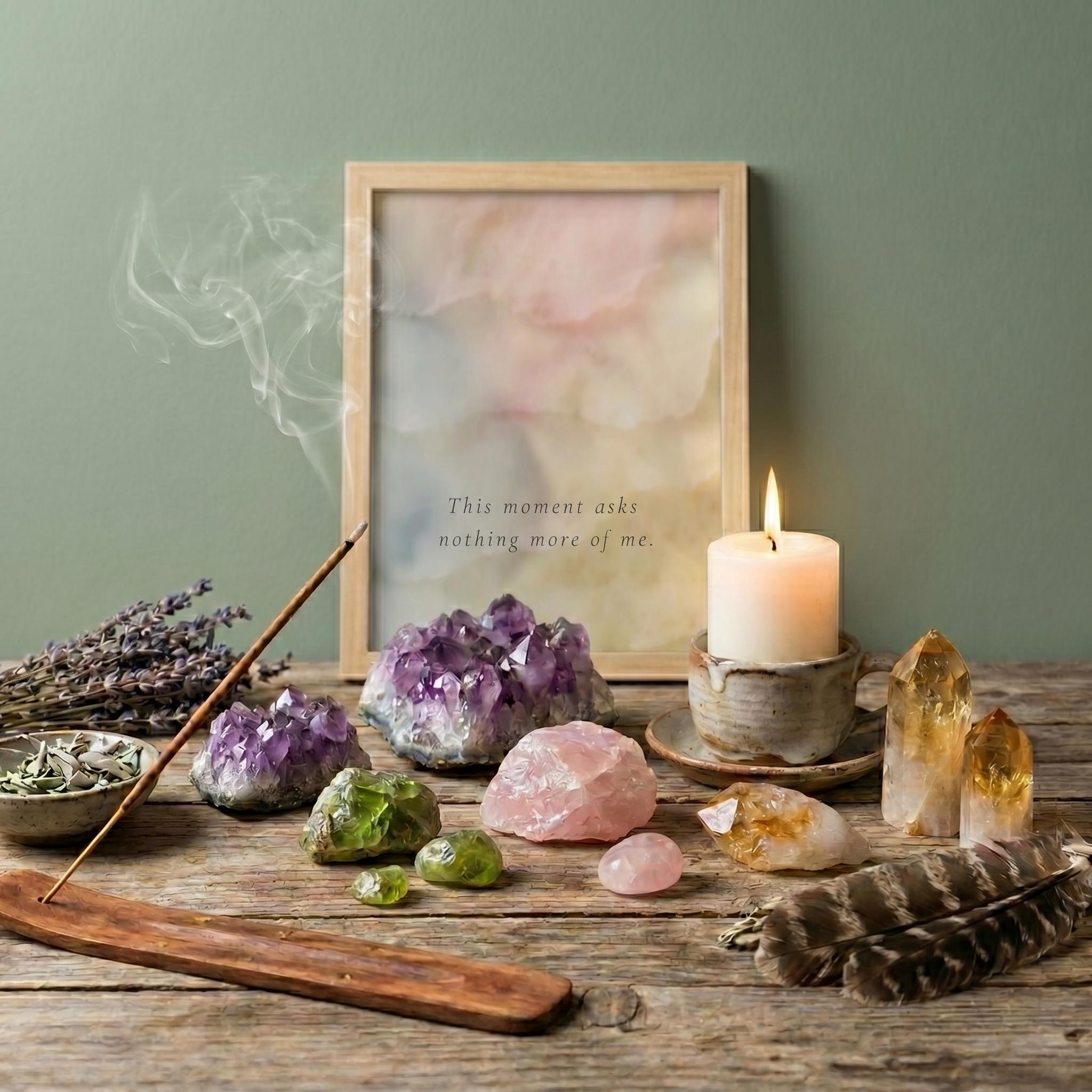 "This moment asks nothing more of me." — Holding Abstract Print, Soft Blush & Honey Mindfulness Wall Art