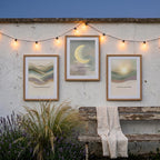 Narrow Sage Green Wall Art Set of 3, Vertical Abstract Wave & Moon Prints, Hallway Decor