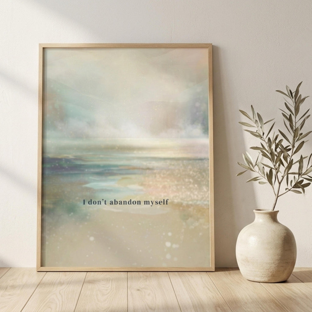 "I don't abandon myself." — Twilight Blue Abstract Horizon Print, Japandi Minimalist Wall Art (Digital Download)