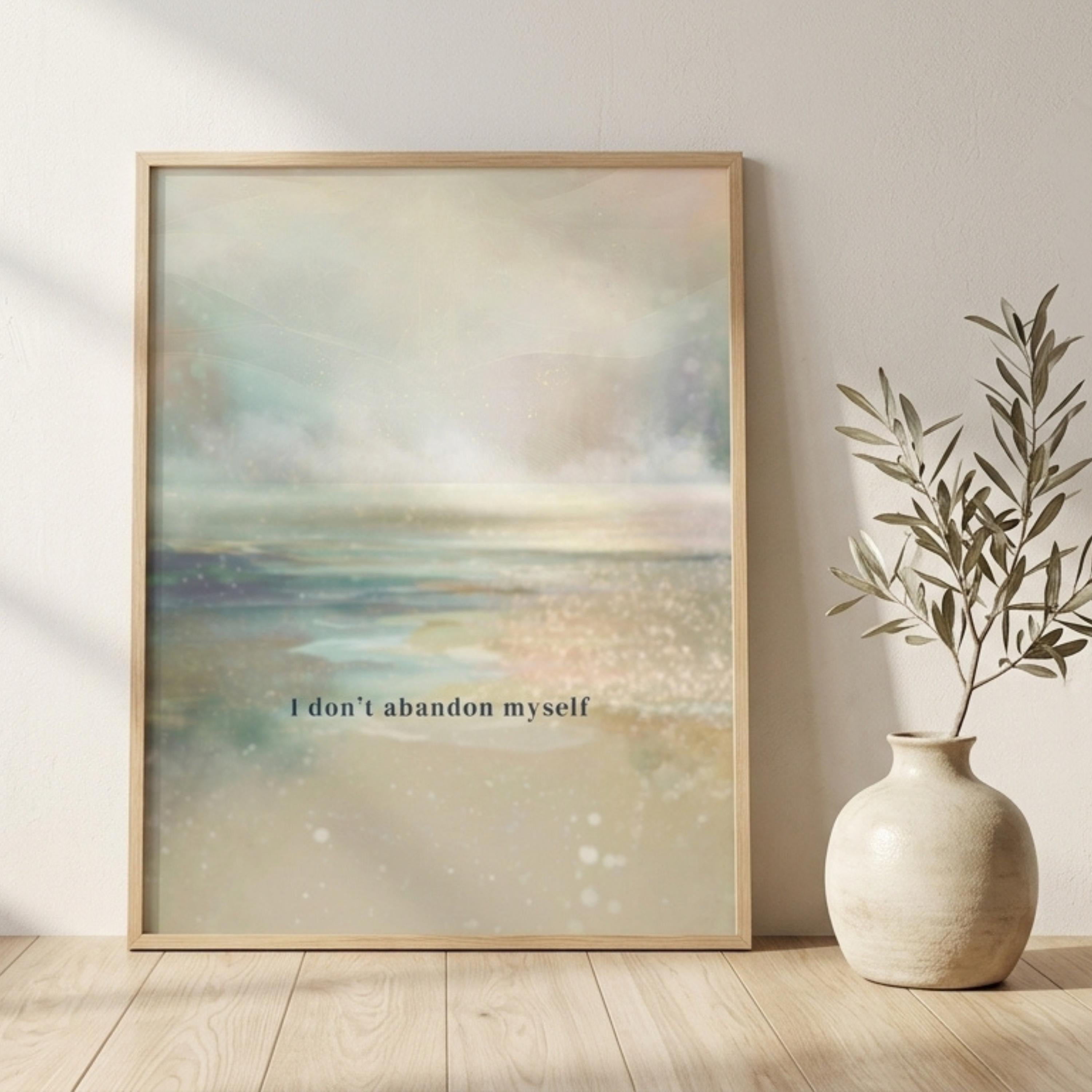 "I don't abandon myself." — Twilight Blue Abstract Horizon Print, Japandi Minimalist Wall Art (Digital Download)