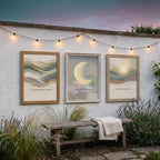 Narrow Sage Green Wall Art Set of 3, Vertical Abstract Wave & Moon Prints, Hallway Decor
