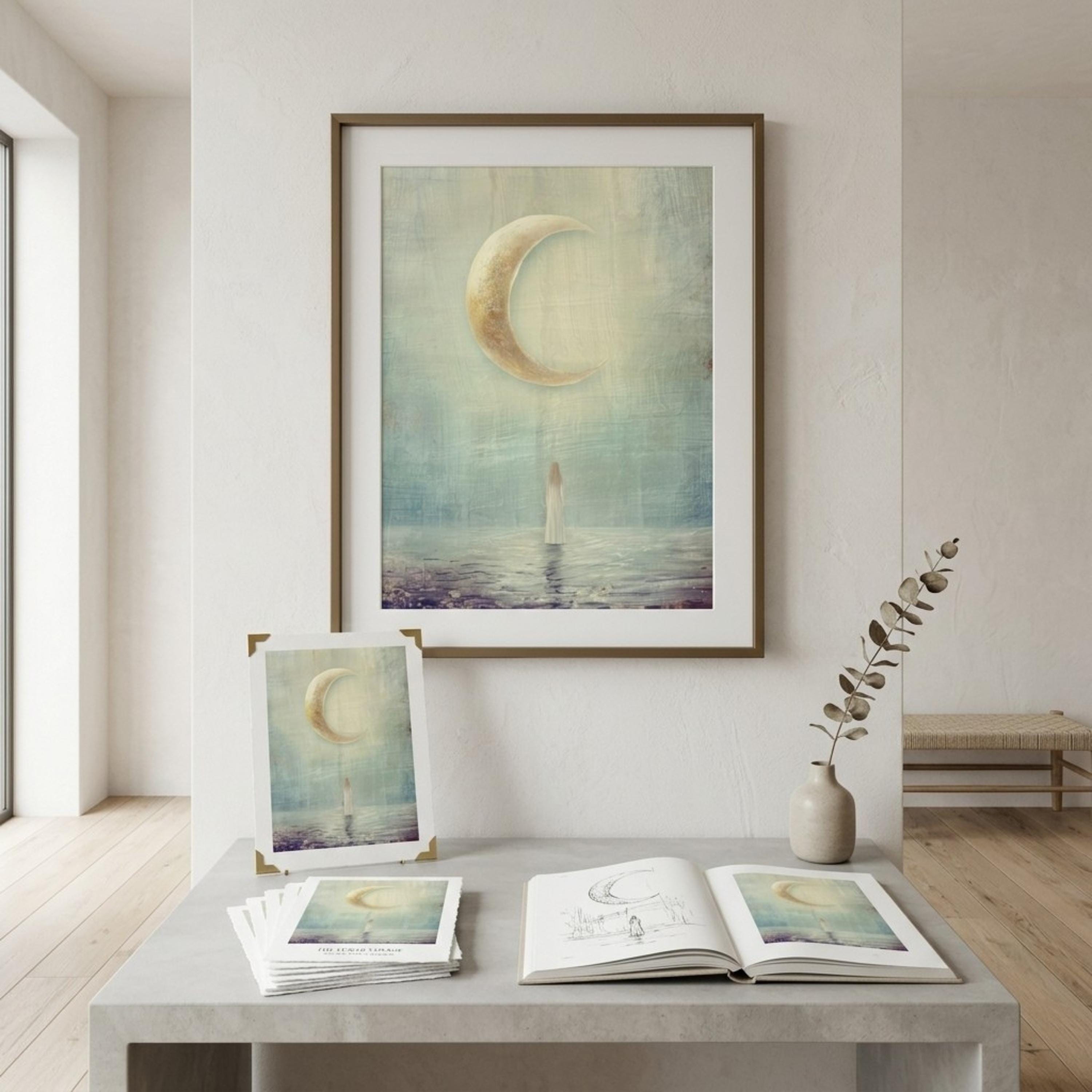 "I am becoming." — Crescent Moon Print, Minimalist Celestial New Beginnings Wall Art (Digital Download)