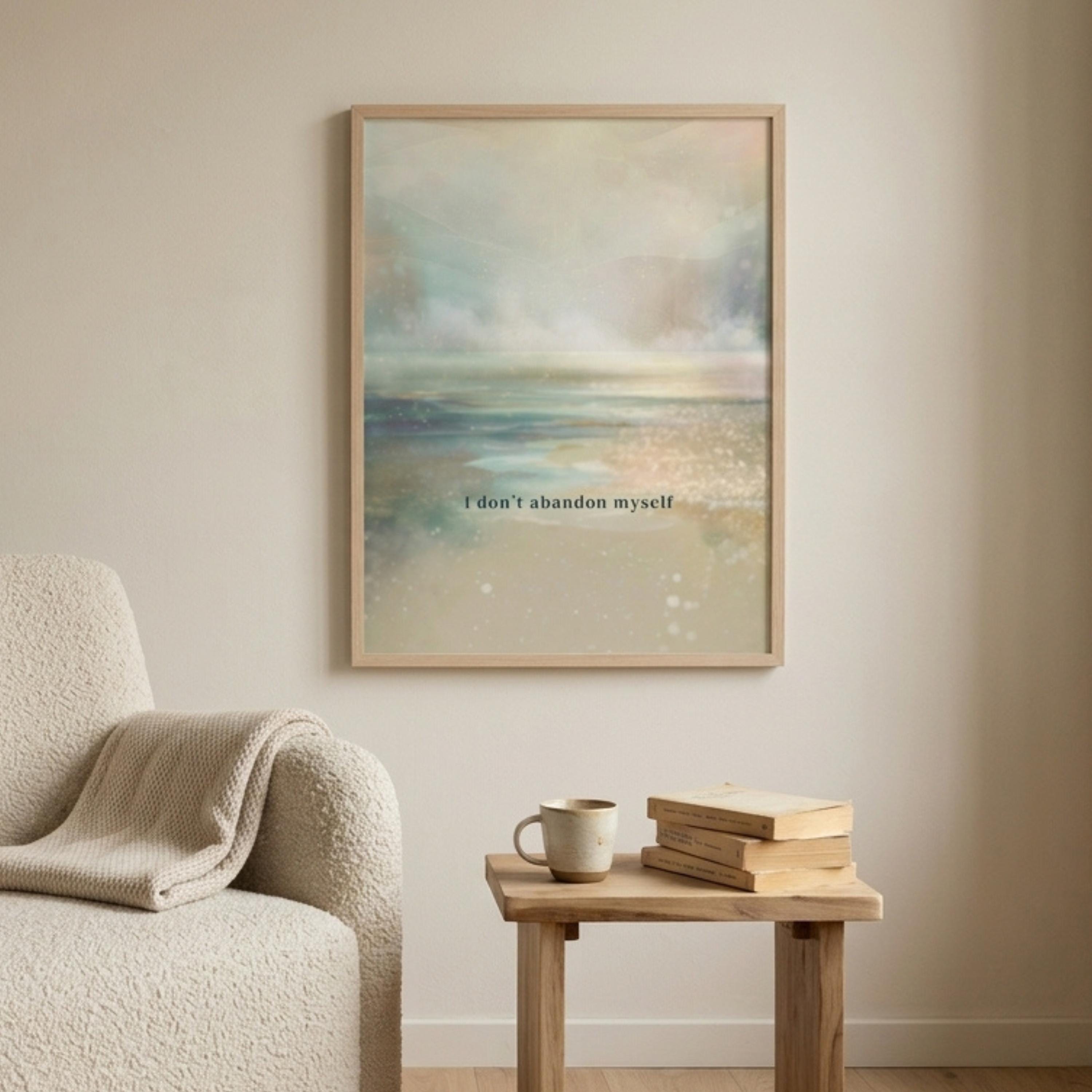 "I don't abandon myself." — Twilight Blue Abstract Horizon Print, Japandi Minimalist Wall Art (Digital Download)