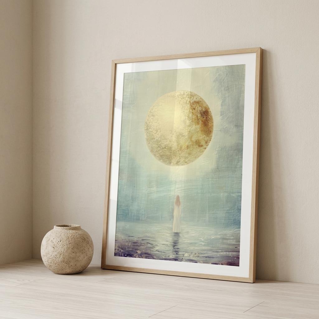 "I am full, I am enough." — Full Moon Celestial Print, Minimalist Spiritual Wall Art (Digital Download)