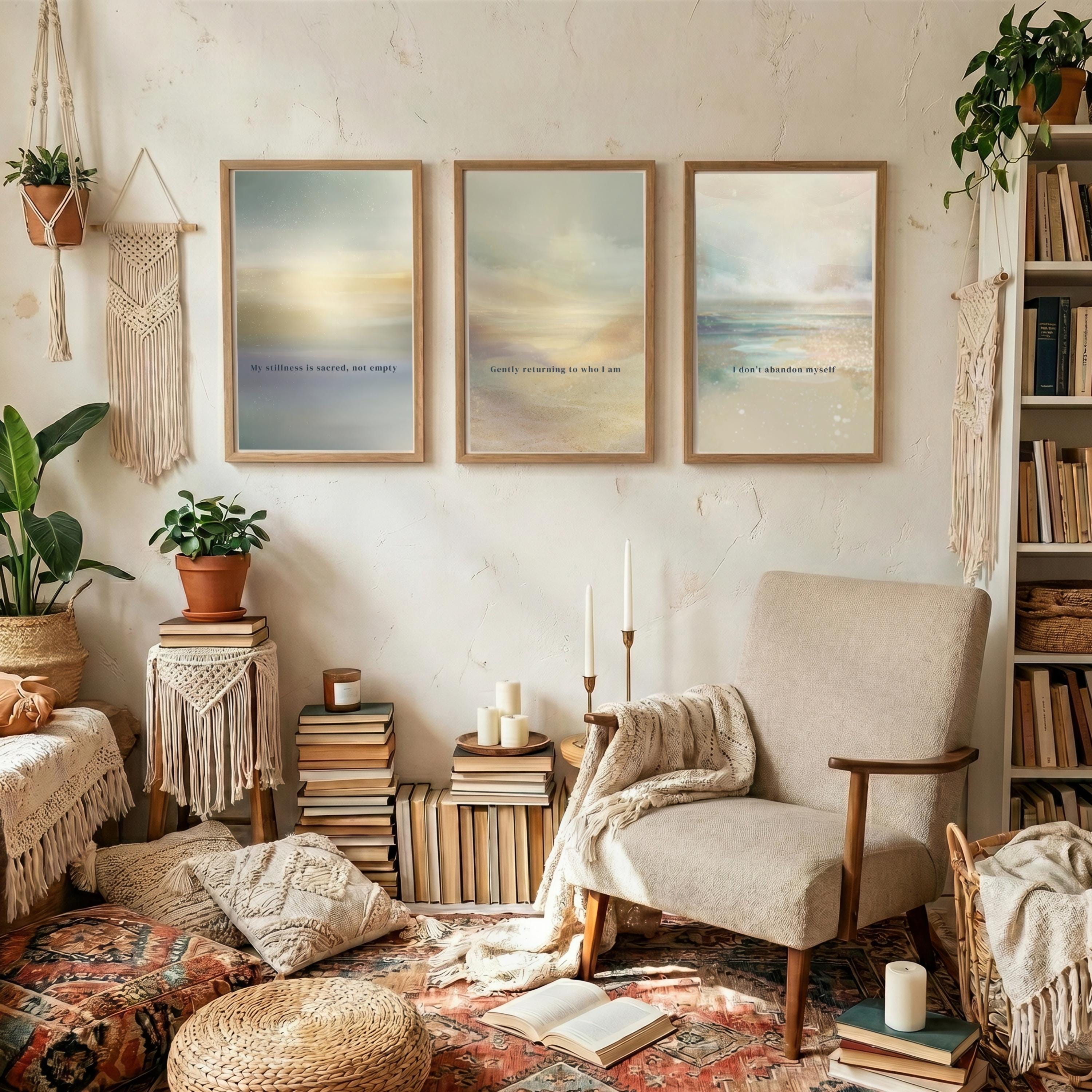 "Stillness, returning, belonging." — Mindfulness Gallery Wall Set of 3, Ethereal Aura Affirmation Prints (Digital Download)