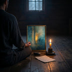 "My life has a center, and I gently choose what comes close." — Patina Blue Abstract Moon Print