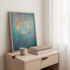 "I am gently supported, with space to breathe." — Teal & Gold Circle of Light Abstract Print (Digital Download)