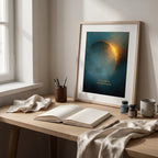 "I can step back and still be myself." — Teal & Gold Eclipse Print, Celestial Abstract Bedroom Wall Art (Digital Download)