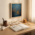 "There is room for every light, including mine." — Teal & Gold Distant Lights Abstract Print