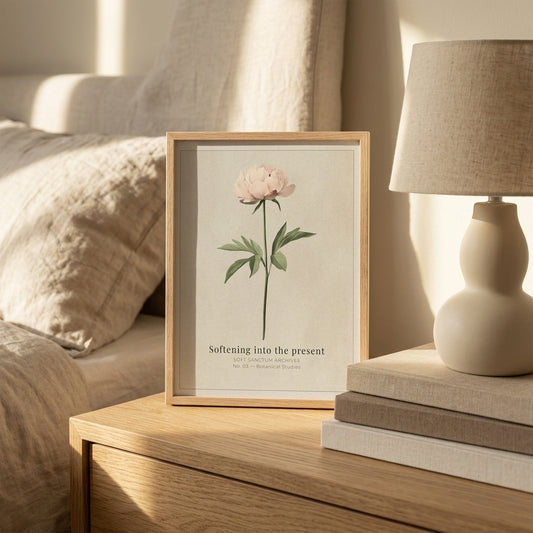 "Softening Into the Present" — Peony Affirmation Print