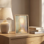 Abstract landscape wall art print with soft hills and light, muted sage tones