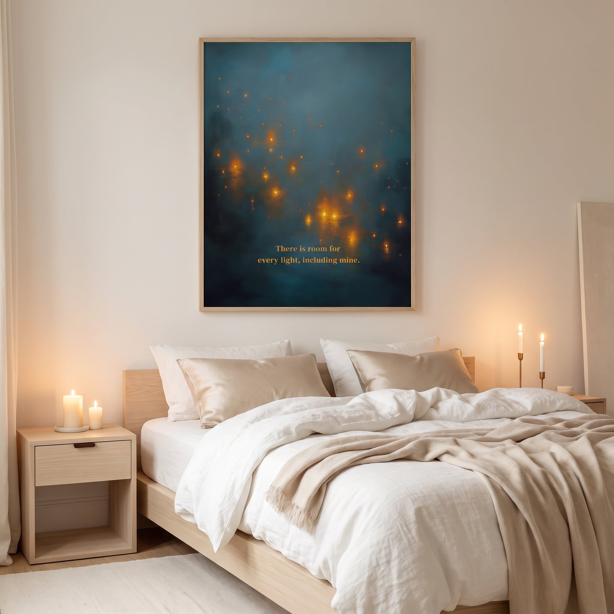 "There is room for every light, including mine." — Teal & Gold Distant Lights Abstract Print