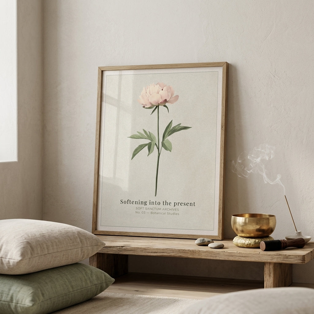 "Softening Into the Present" — Peony Affirmation Print