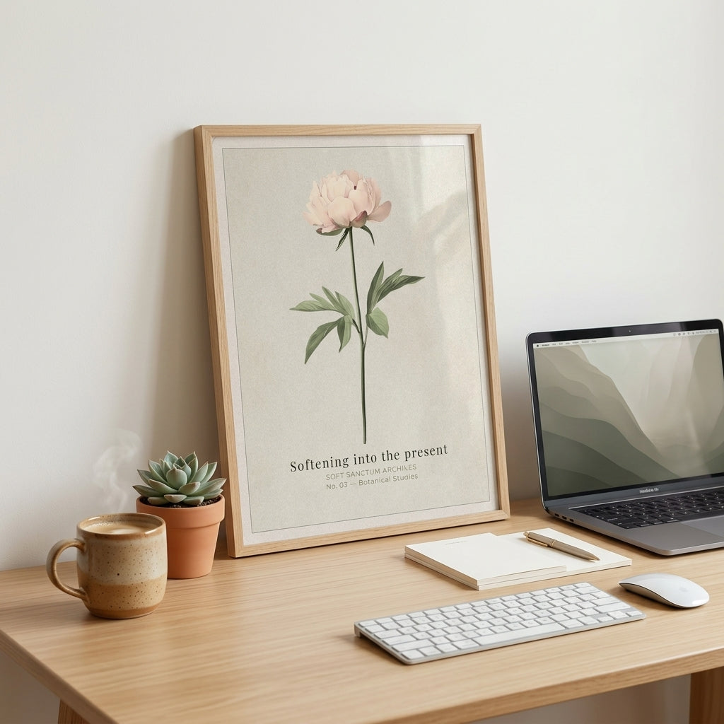 "Softening Into the Present" — Peony Affirmation Print