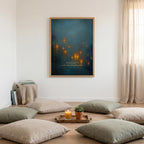 "There is room for every light, including mine." — Teal & Gold Distant Lights Abstract Print