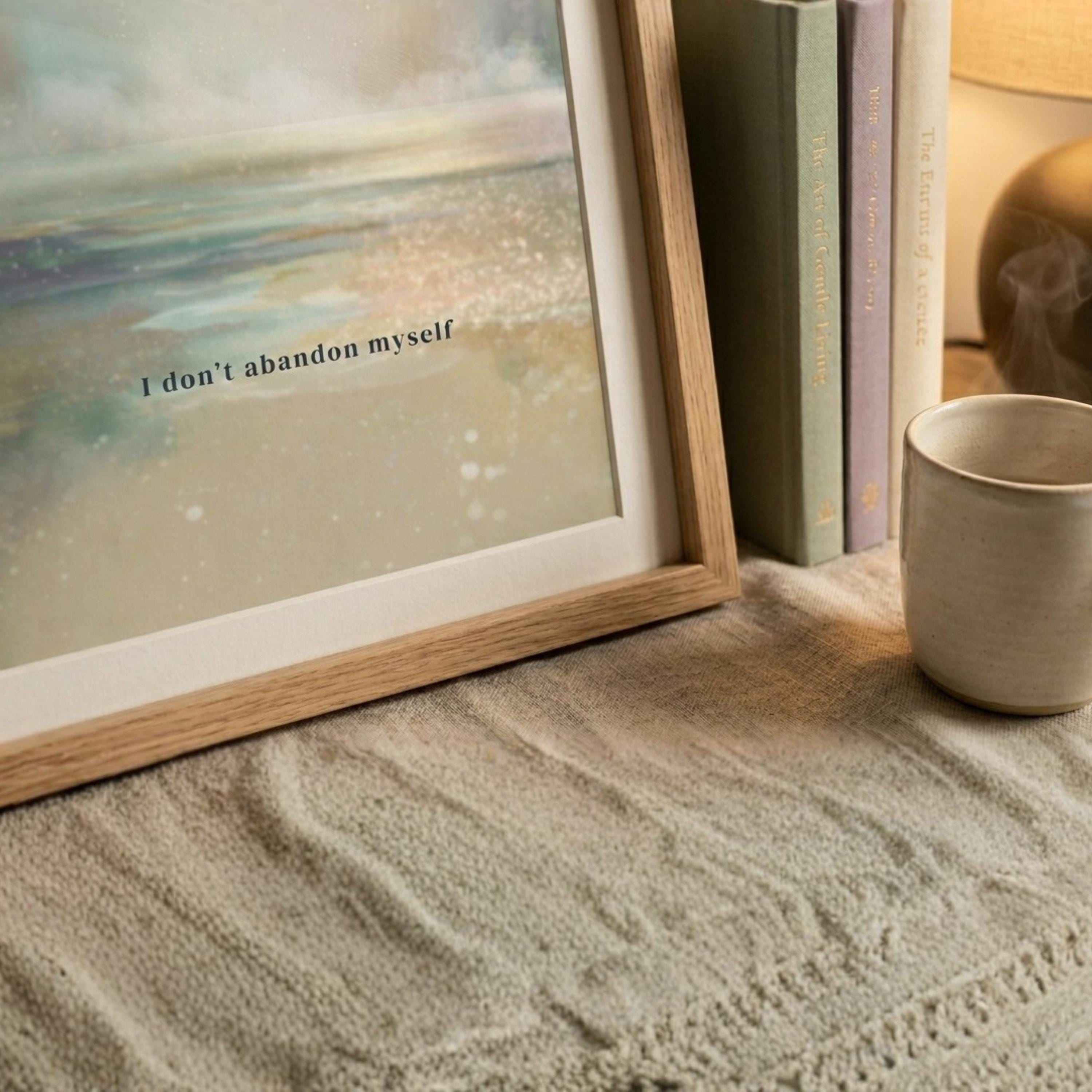 "I don't abandon myself." — Twilight Blue Abstract Horizon Print, Japandi Minimalist Wall Art (Digital Download)