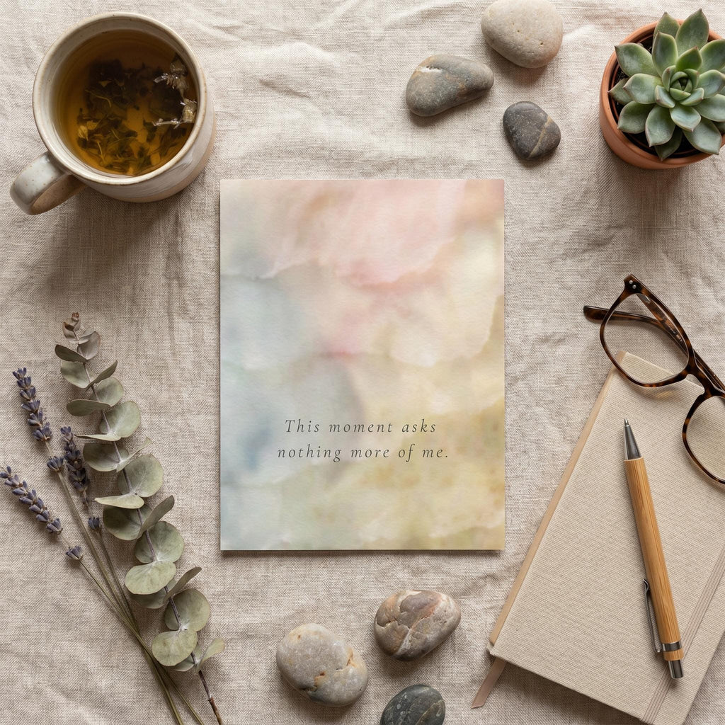 "This moment asks nothing more of me." — Holding Abstract Print, Soft Blush & Honey Mindfulness Wall Art