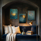 Celestial Moon Wall Art Set of 3, Teal & Gold Spiritual Lunar Prints, Bedroom Gallery Wall