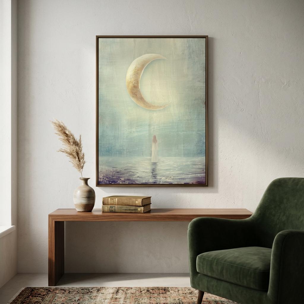 "I am becoming." — Crescent Moon Print, Minimalist Celestial New Beginnings Wall Art (Digital Download)