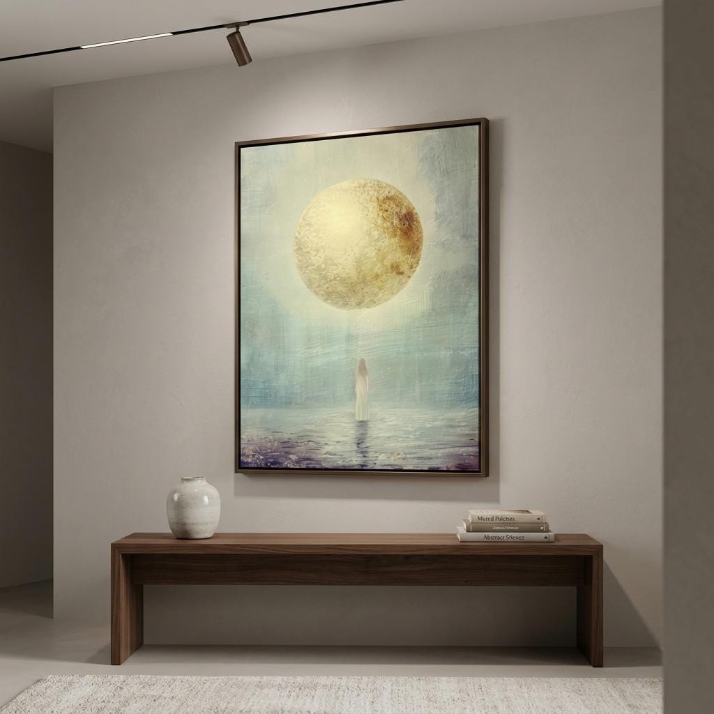"I am full, I am enough." — Full Moon Celestial Print, Minimalist Spiritual Wall Art (Digital Download)
