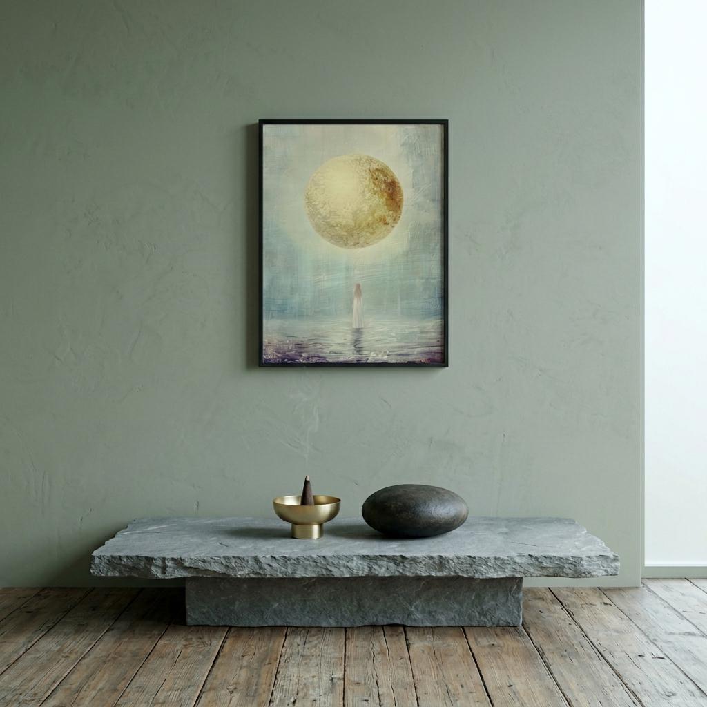 "I am full, I am enough." — Full Moon Celestial Print, Minimalist Spiritual Wall Art (Digital Download)