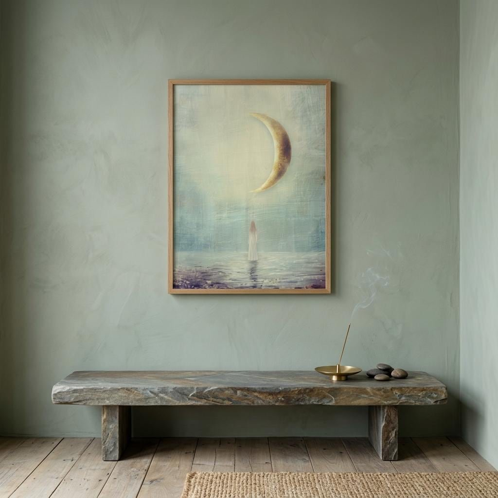 "Rest, reset, begin again." — New Moon Celestial Print, Minimalist Spiritual Wall Art