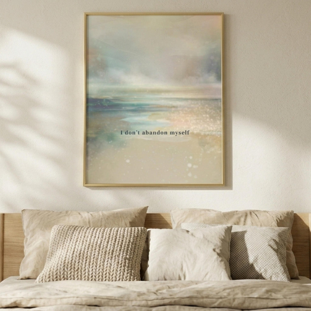 "I don't abandon myself." — Twilight Blue Abstract Horizon Print, Japandi Minimalist Wall Art (Digital Download)