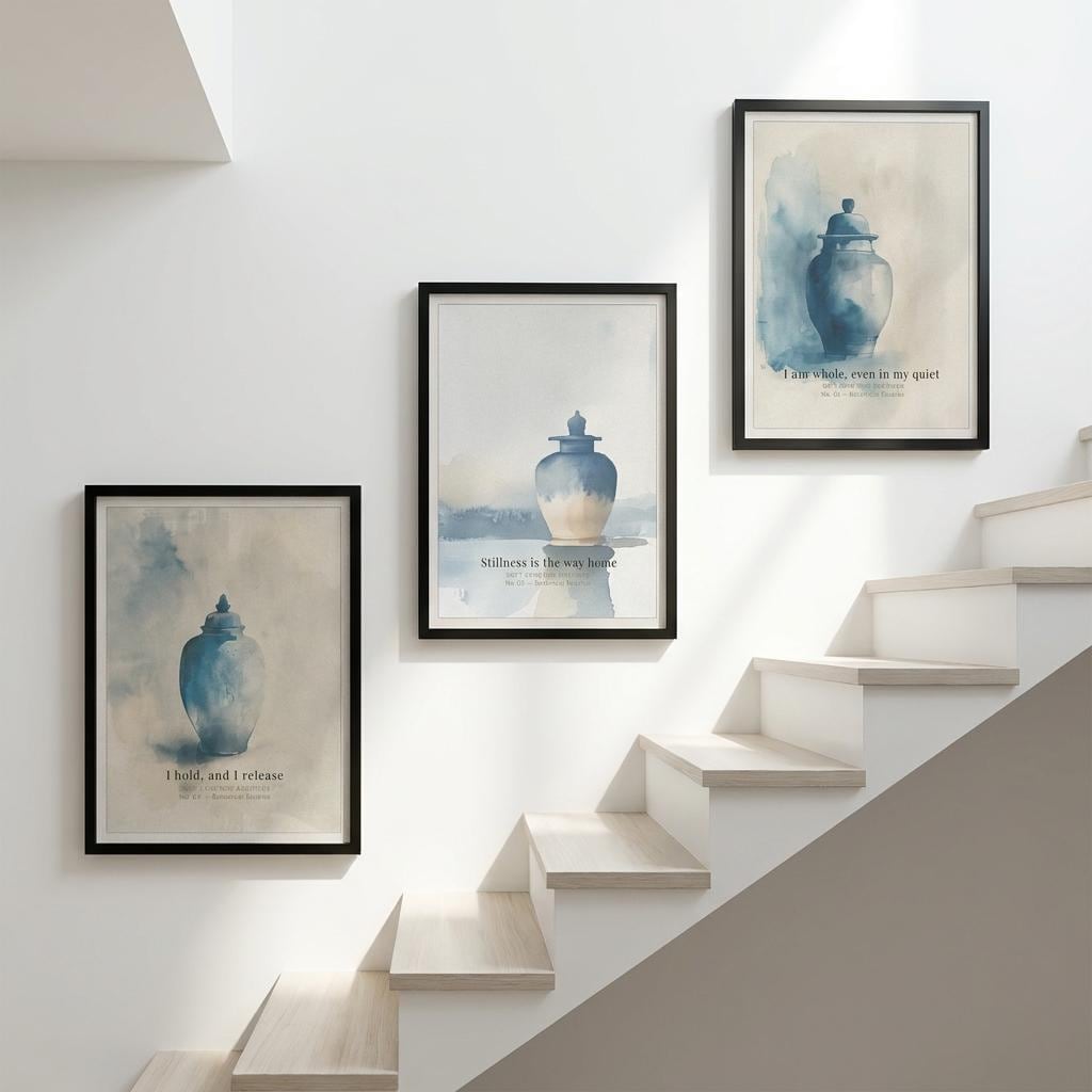 "I hold, I release, I am whole." — Vintage Ginger Jar Print Set of 3, Blue and White Chinoiserie Gallery Wall