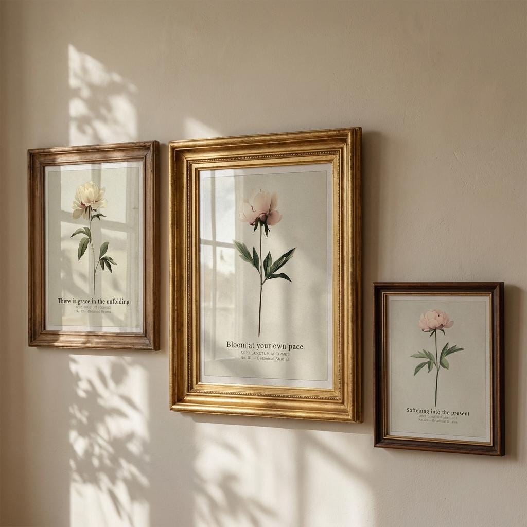 "Bloom, unfold, soften." — Vintage Peony Print Set of 3, Soft Botanical Grandmillennial Gallery Wall (Digital Download)