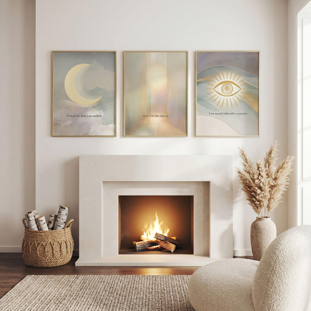 Spiritual Moon Chakra Vertical Print Set of 3, Narrow Hallway Wall Art