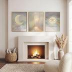 Spiritual Moon Chakra Vertical Print Set of 3, Narrow Hallway Wall Art