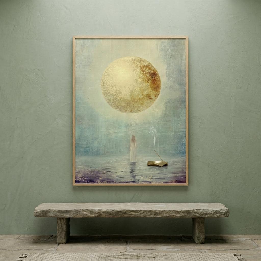 "I am full, I am enough." — Full Moon Celestial Print, Minimalist Spiritual Wall Art (Digital Download)