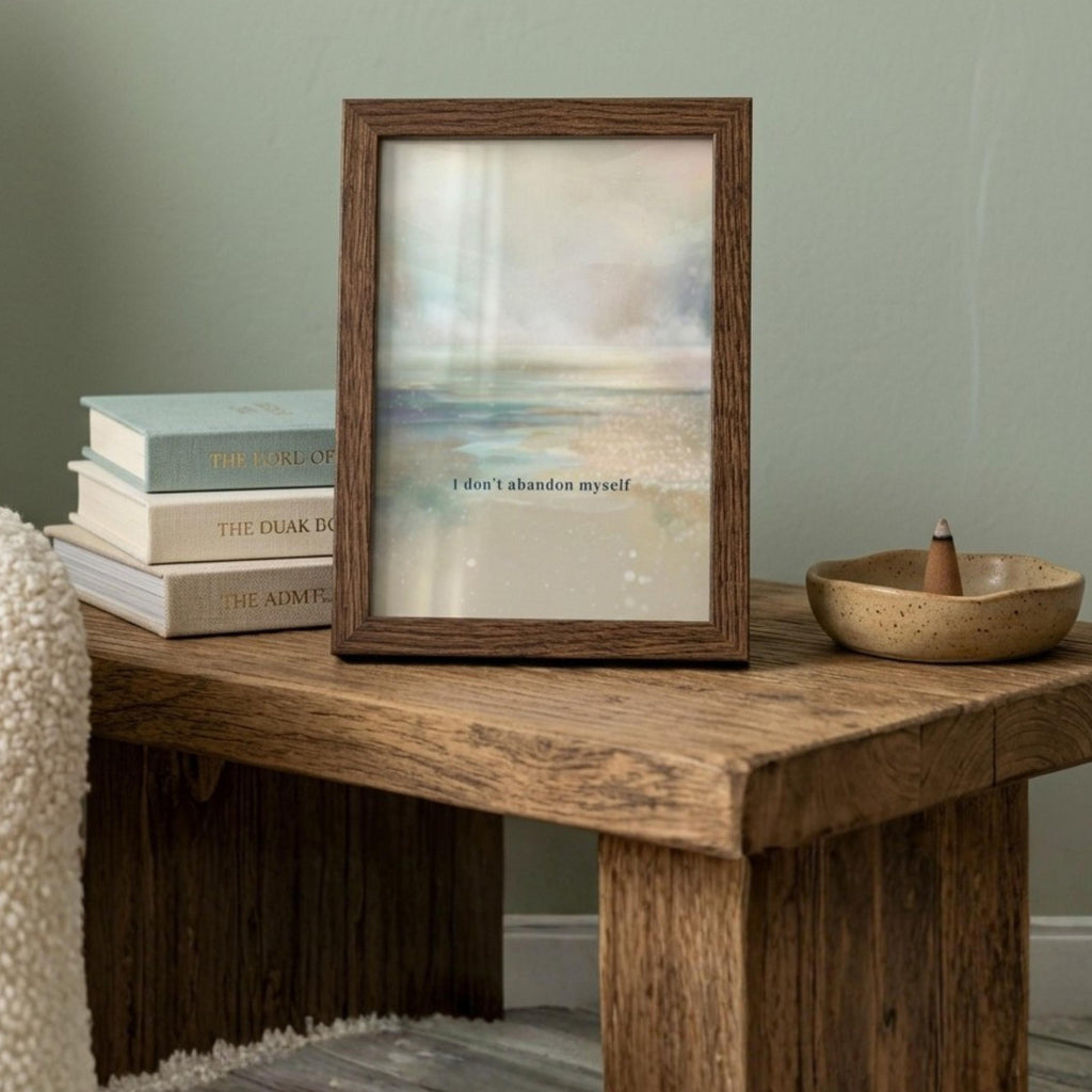 "I don't abandon myself." — Twilight Blue Abstract Horizon Print, Japandi Minimalist Wall Art (Digital Download)
