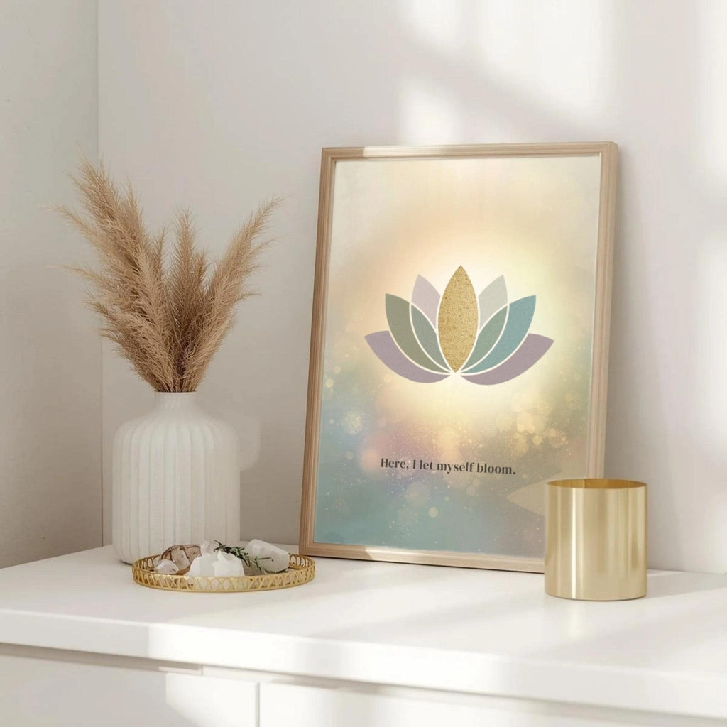 "Here, I let myself bloom" — Lotus Flower Affirmation Print