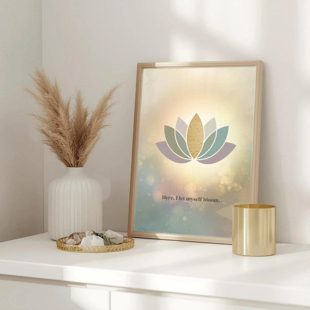 "Here, I let myself bloom" — Lotus Flower Affirmation Print