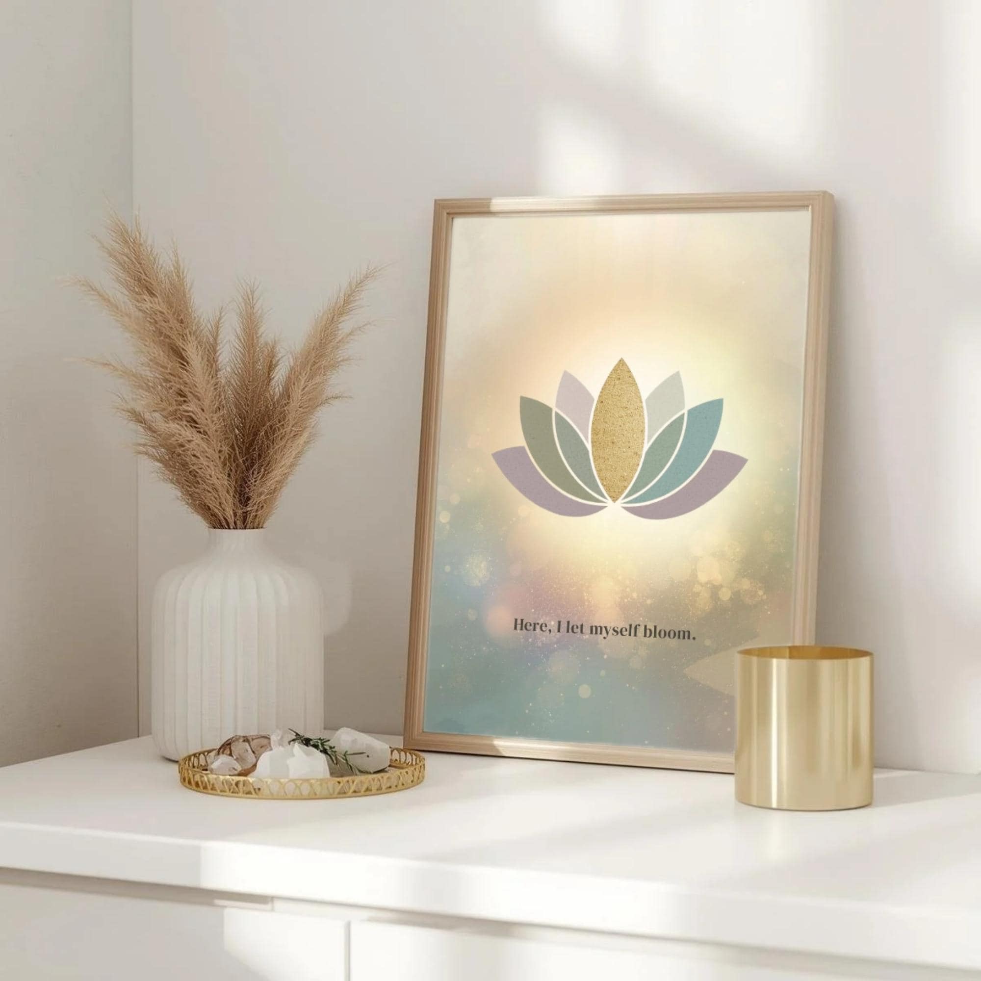 "Here, I let myself bloom" — Lotus Flower Affirmation Print