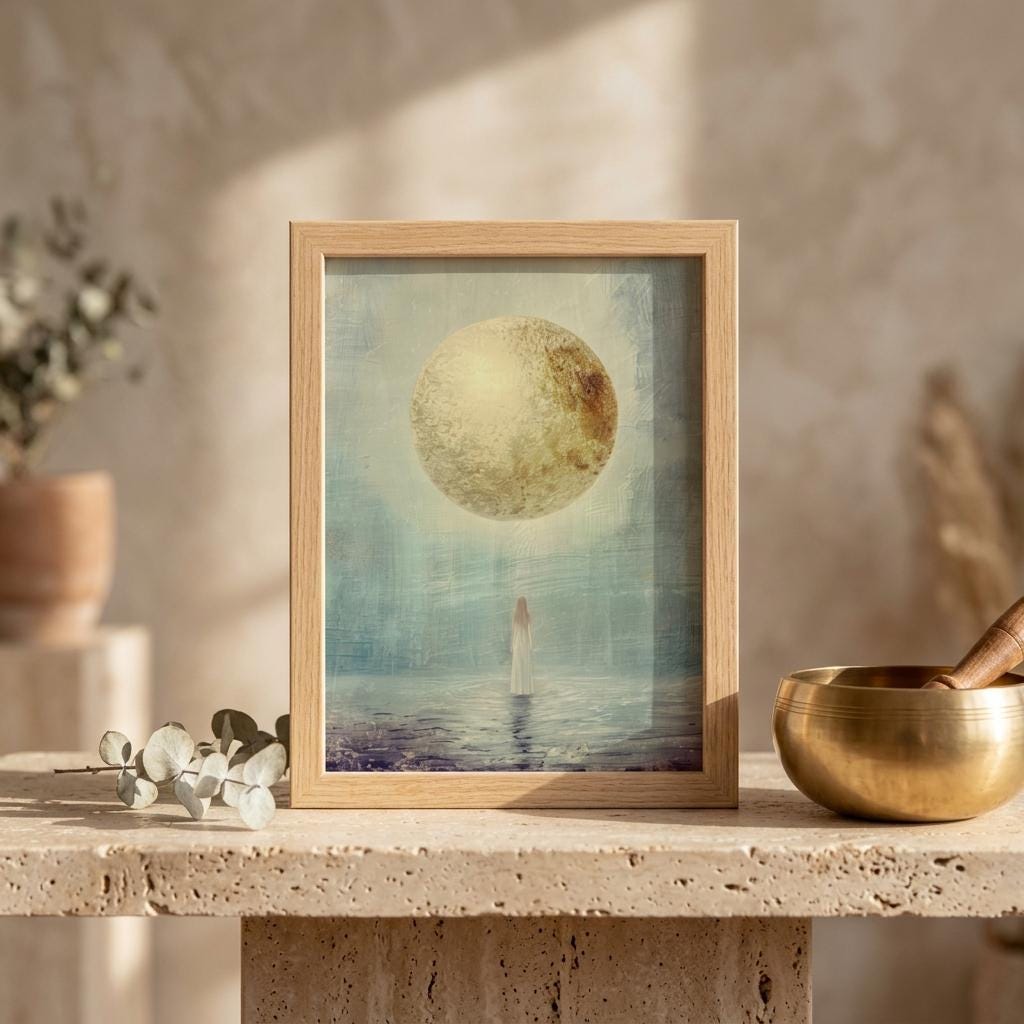 "I am full, I am enough." — Full Moon Celestial Print, Minimalist Spiritual Wall Art (Digital Download)