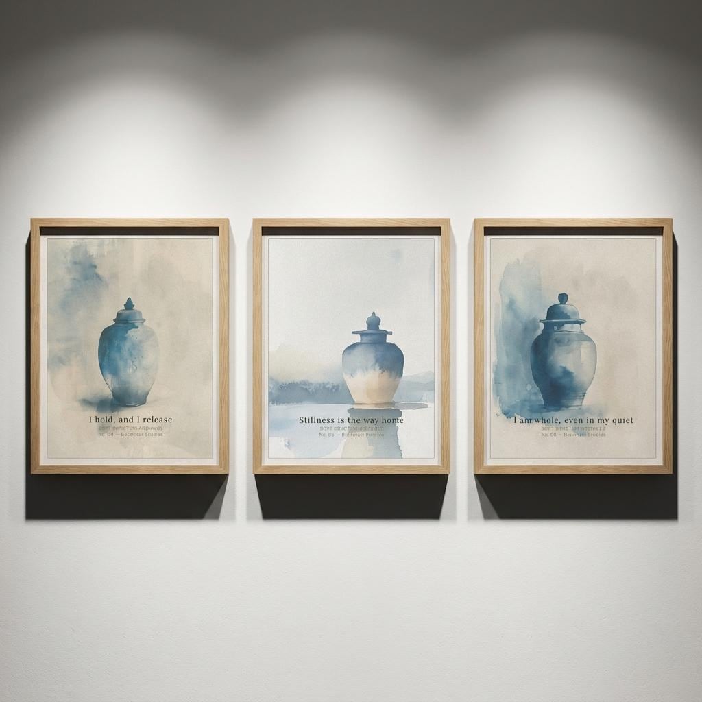 "I hold, I release, I am whole." — Vintage Ginger Jar Print Set of 3, Blue and White Chinoiserie Gallery Wall