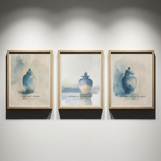 "I hold, I release, I am whole." — Vintage Ginger Jar Print Set of 3, Blue and White Chinoiserie Gallery Wall