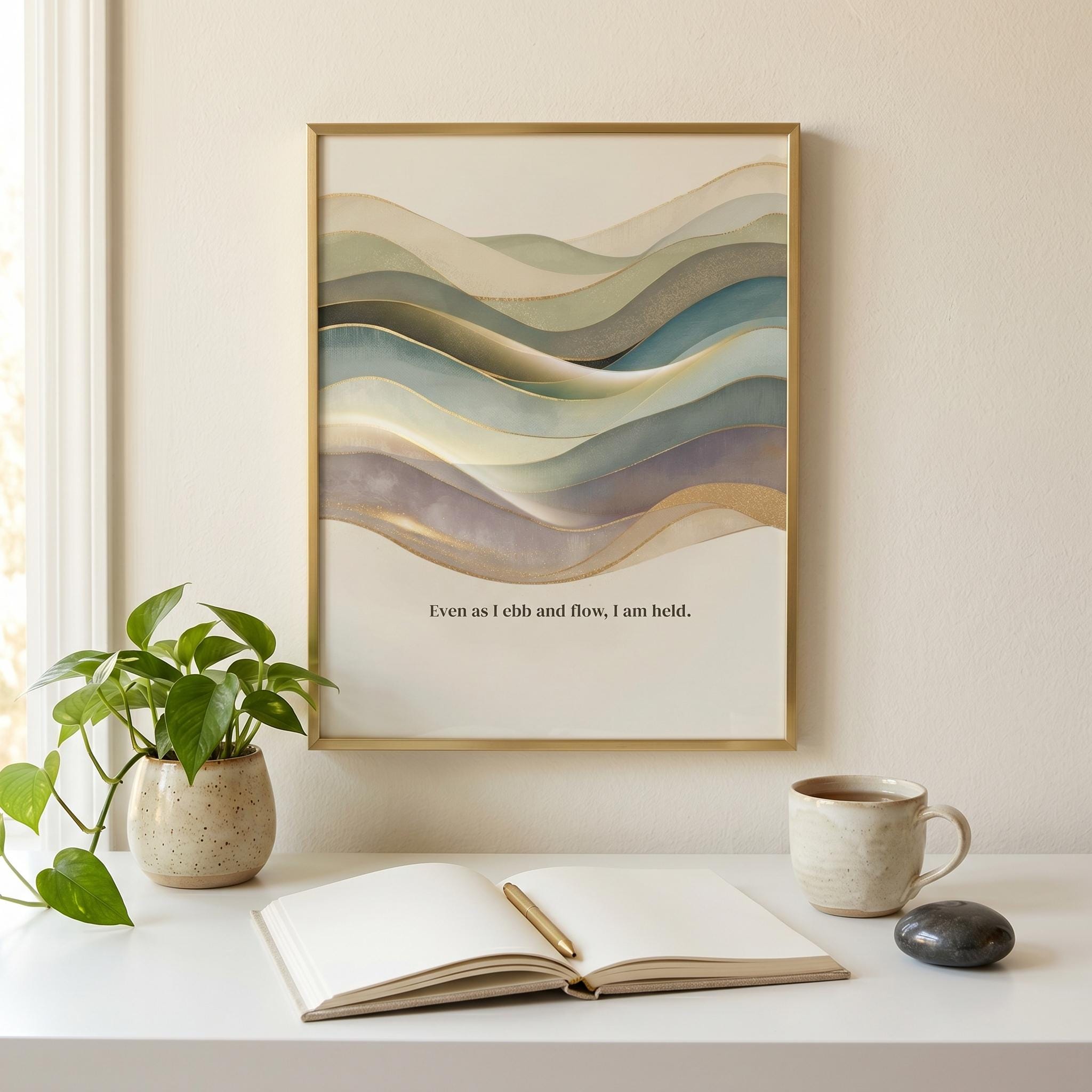 "Even as I ebb and flow, I am held" — Abstract Wave Art Print