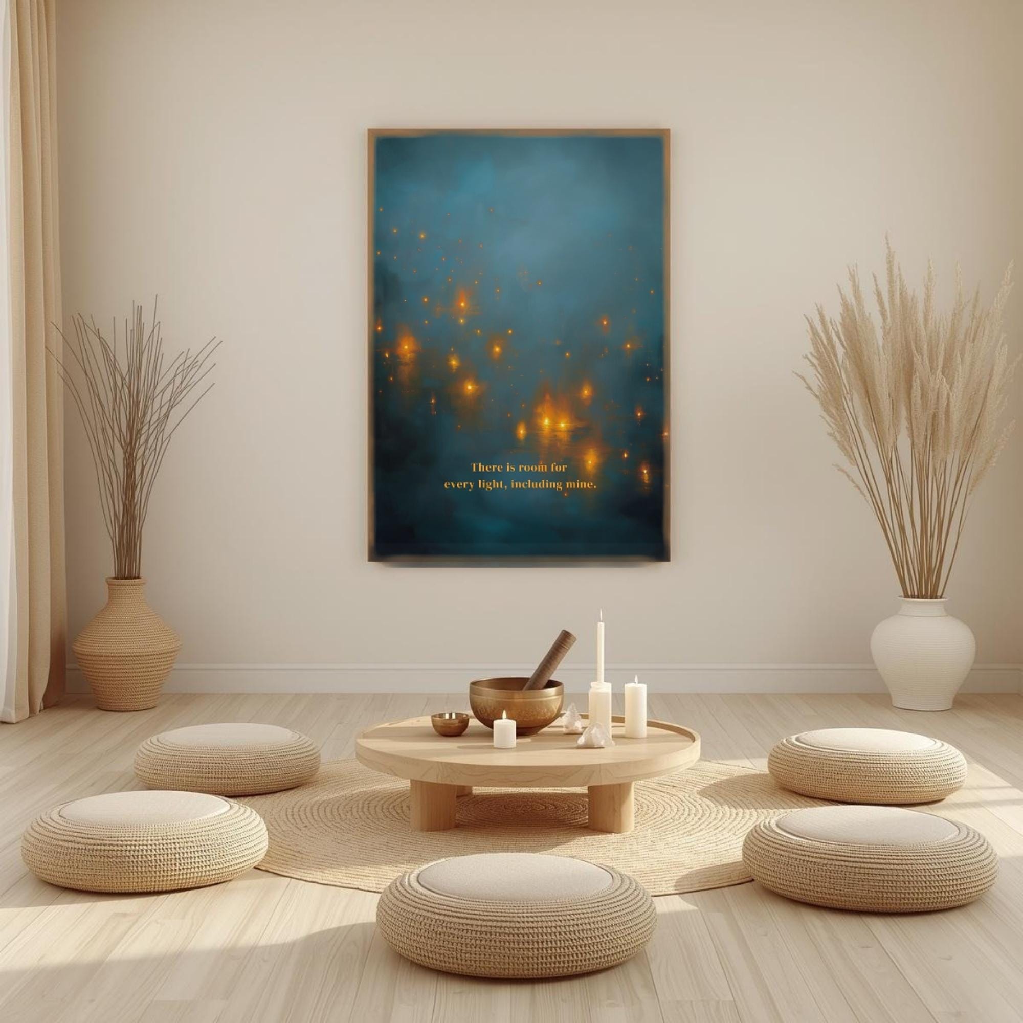 "There is room for every light, including mine." — Teal & Gold Distant Lights Abstract Print