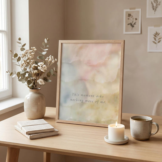 "This moment asks nothing more of me." — Holding Abstract Print, Soft Blush & Honey Mindfulness Wall Art