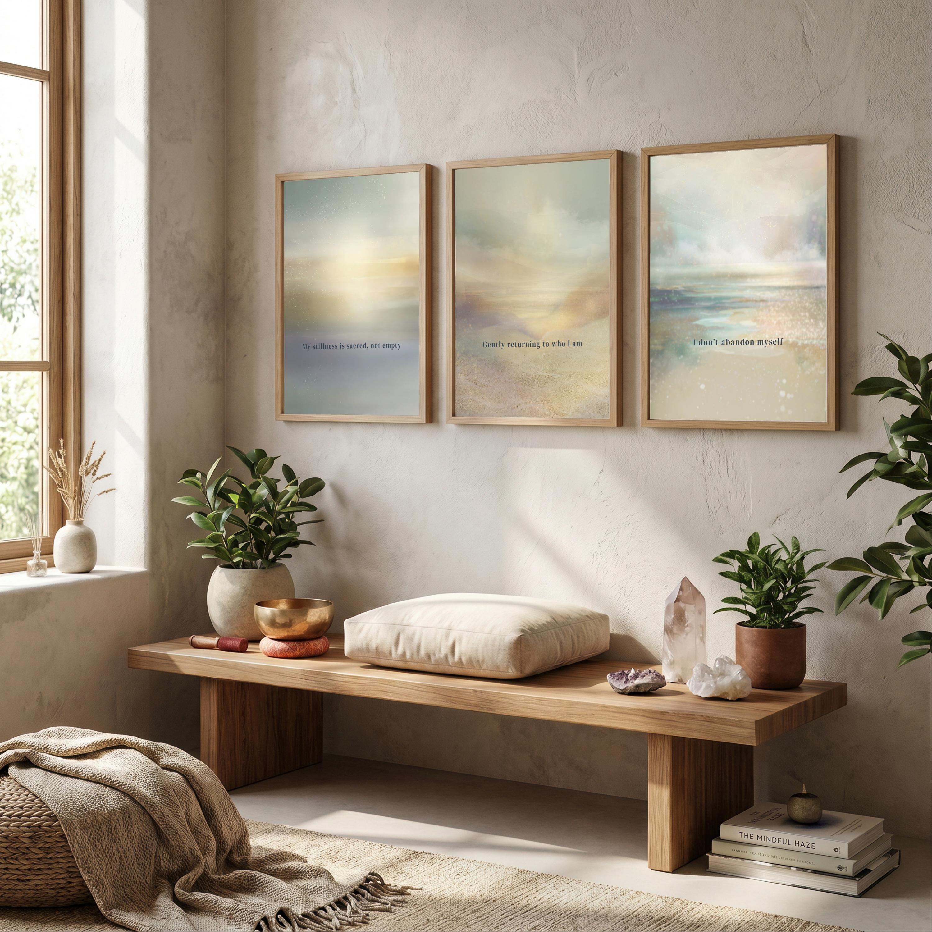 "Stillness, returning, belonging." — Mindfulness Gallery Wall Set of 3, Ethereal Aura Affirmation Prints (Digital Download)