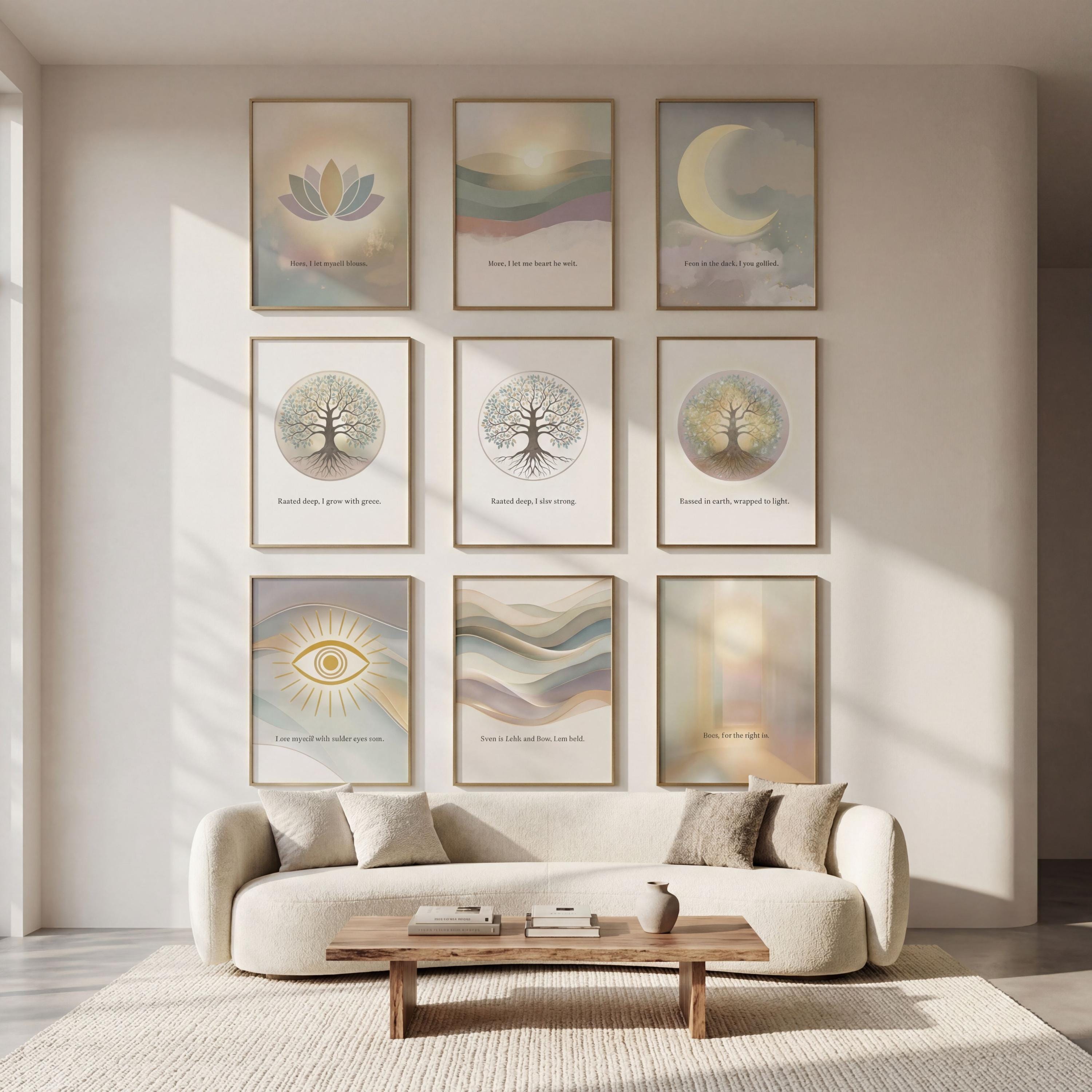 Inner Light Collection — Sage Green Mindfulness Gallery Wall Set of 9, Spiritual Wall Art Prints