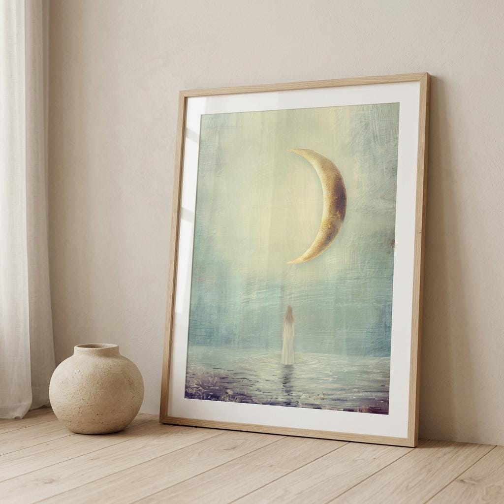 "Rest, reset, begin again." — New Moon Celestial Print, Minimalist Spiritual Wall Art