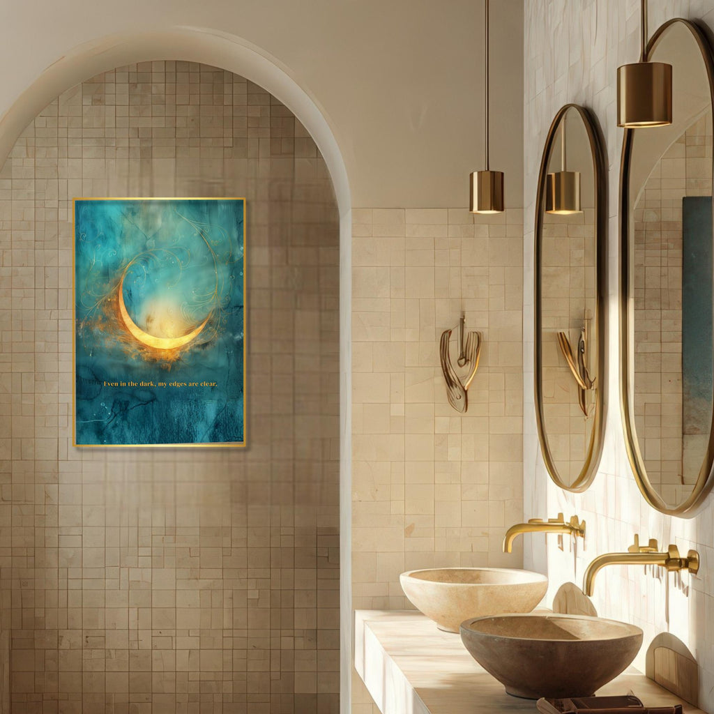 "Even in the dark, my edges are clear." — Teal & Gold Abstract Glow Print, Boundary Affirmation Wall Art
