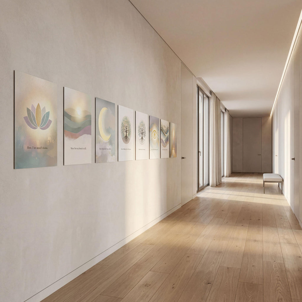 Inner Light Collection — Sage Green Mindfulness Gallery Wall Set of 9, Spiritual Wall Art Prints