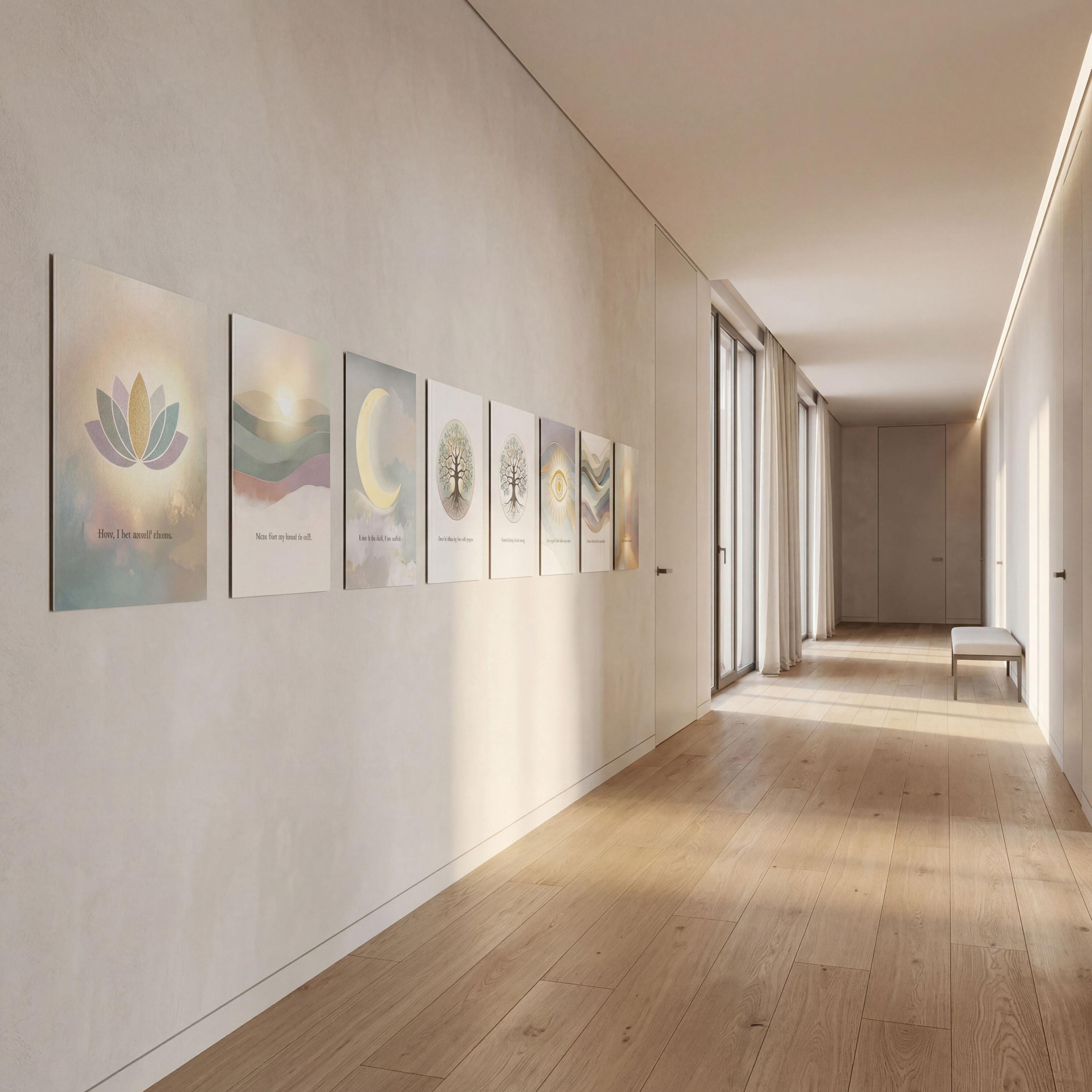 Inner Light Collection — Sage Green Mindfulness Gallery Wall Set of 9, Spiritual Wall Art Prints