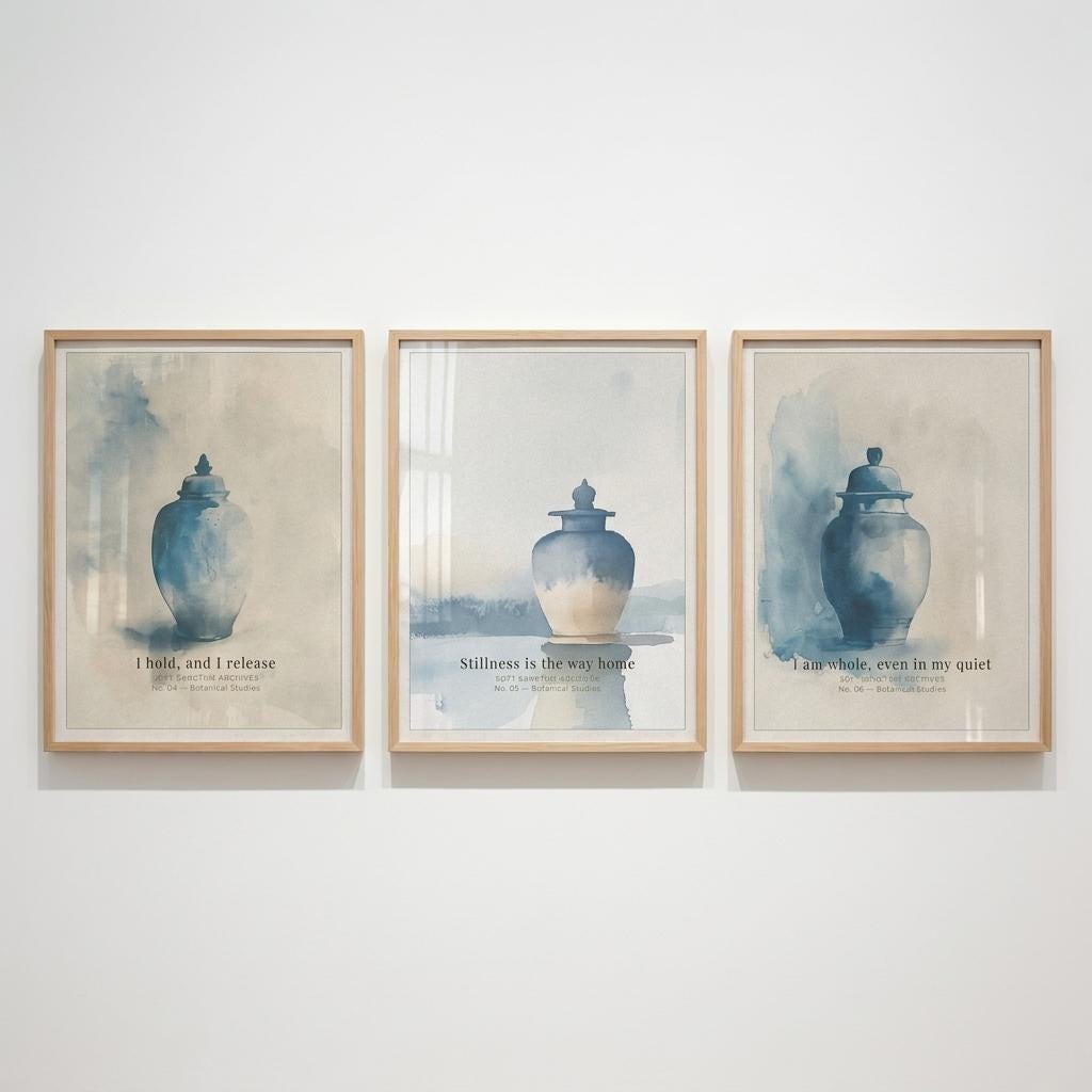 "I hold, I release, I am whole." — Vintage Ginger Jar Print Set of 3, Blue and White Chinoiserie Gallery Wall
