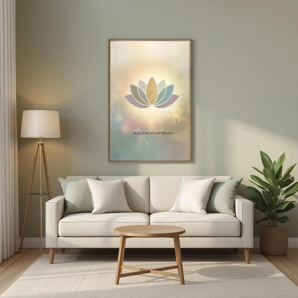 "Here, I let myself bloom" — Lotus Flower Affirmation Print